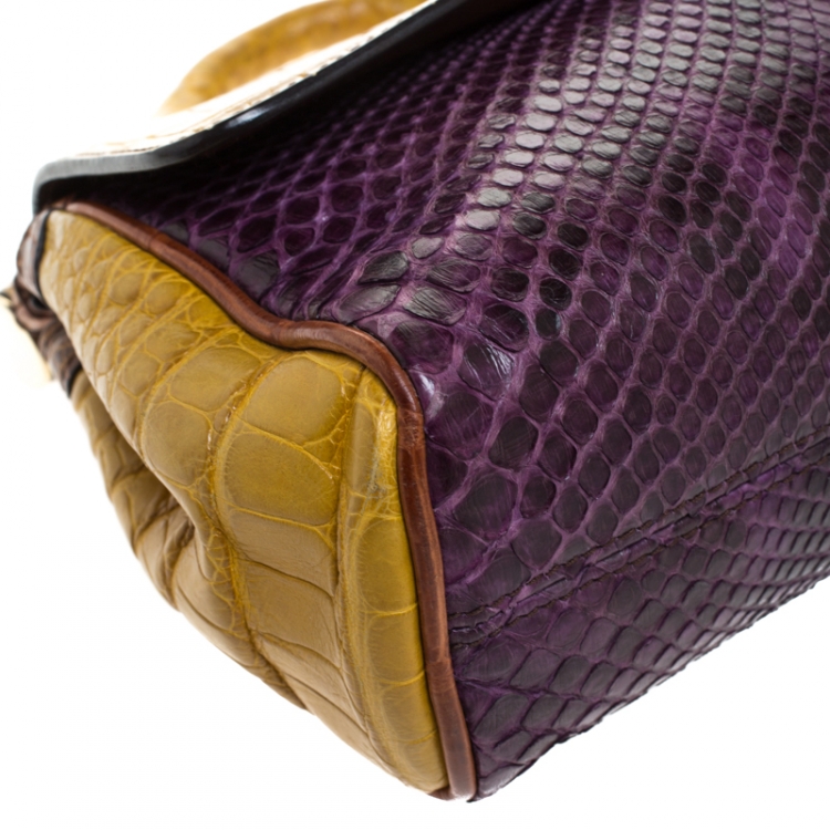 Pre Owned Dolce & Gabbana Multicolor Python and Crocodile Small Miss Sicily Top Handle Bag