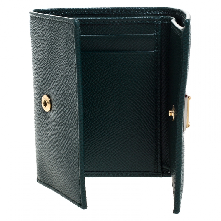 Pre Owned Dolce and Gabbana Green Leather French Trifold Wallet