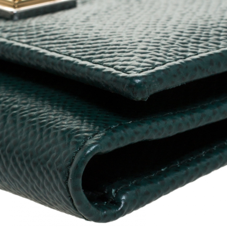 Pre Owned Dolce and Gabbana Green Leather French Trifold Wallet