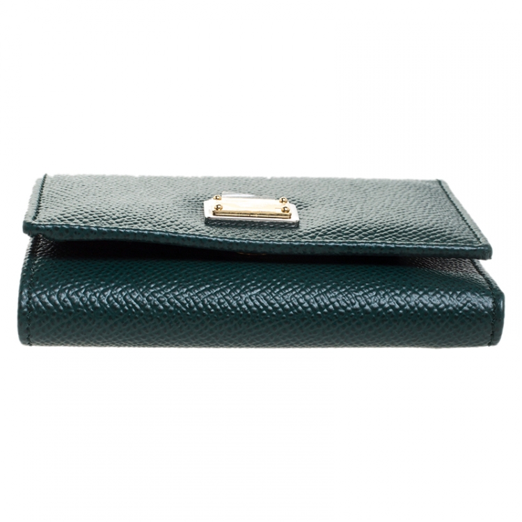 Pre Owned Dolce and Gabbana Green Leather French Trifold Wallet