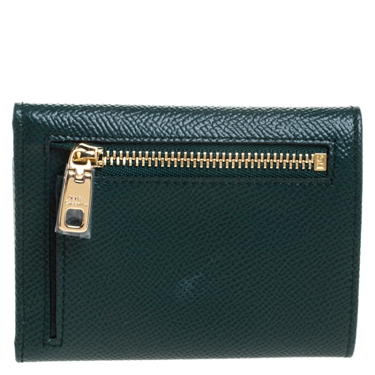 Pre Owned Dolce and Gabbana Green Leather French Trifold Wallet