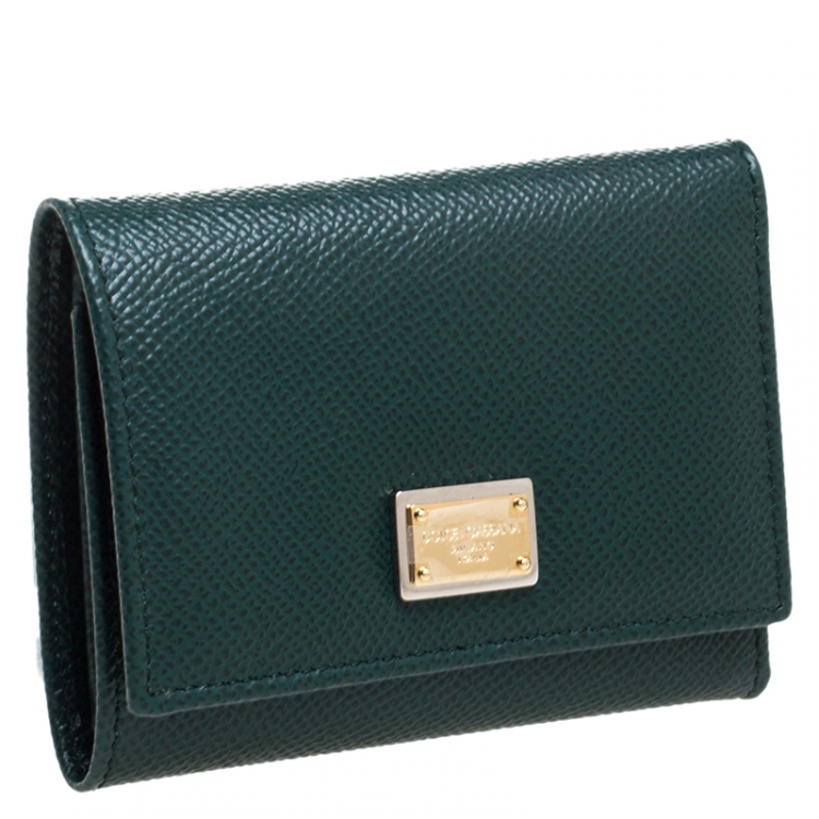 Pre Owned Dolce and Gabbana Green Leather French Trifold Wallet