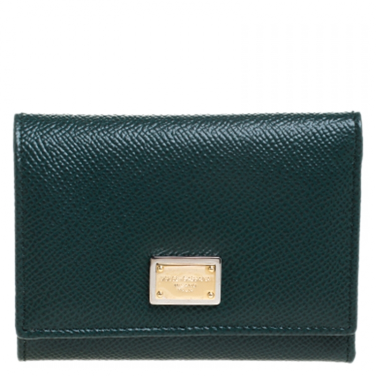 Pre Owned Dolce and Gabbana Green Leather French Trifold Wallet