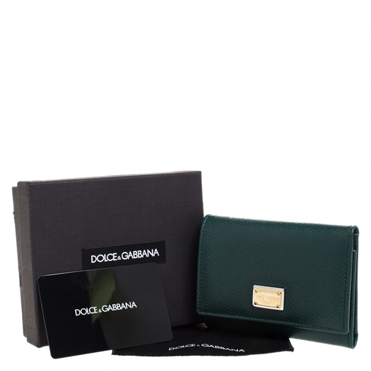 Pre Owned Dolce and Gabbana Green Leather French Trifold Wallet
