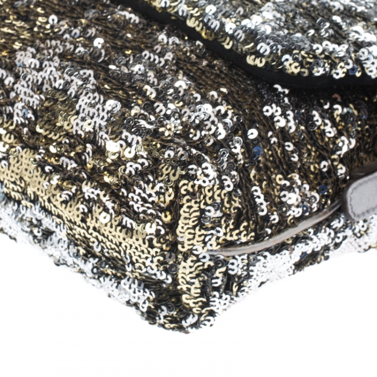 Pre Owned Dolce and Gabbana Metallic Sequin Miss Charles Shoulder Bag
