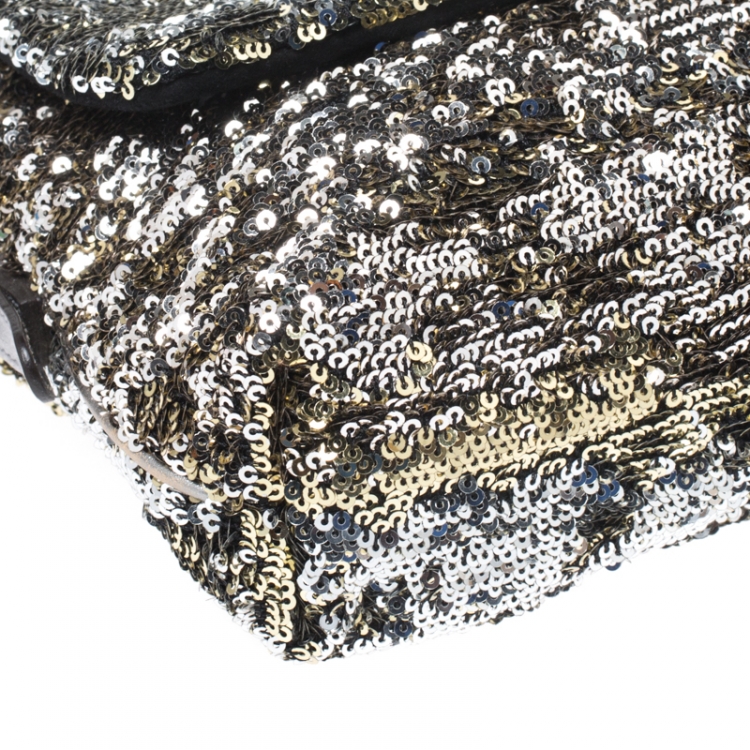 Pre Owned Dolce and Gabbana Metallic Sequin Miss Charles Shoulder Bag