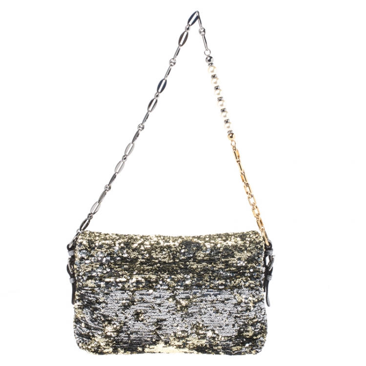 Pre Owned Dolce and Gabbana Metallic Sequin Miss Charles Shoulder Bag