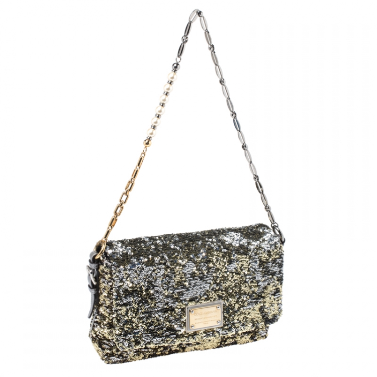 Pre Owned Dolce and Gabbana Metallic Sequin Miss Charles Shoulder Bag