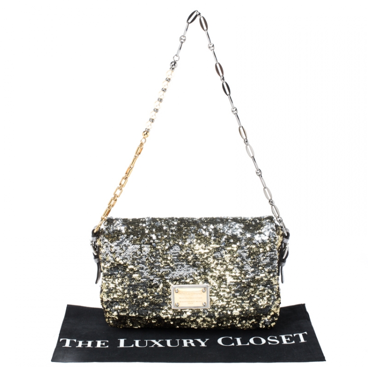 Pre Owned Dolce and Gabbana Metallic Sequin Miss Charles Shoulder Bag