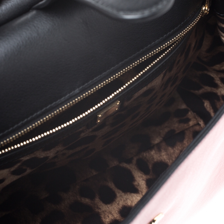 Pre Owned Dolce & Gabbana Black/Pink Leather Miss Sicily Top Handle Bag
