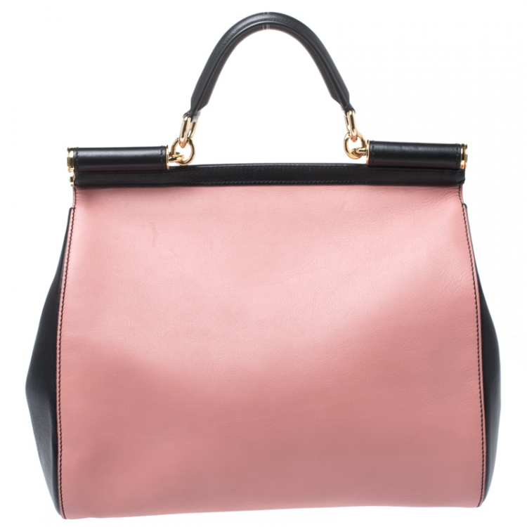Pre Owned Dolce & Gabbana Black/Pink Leather Miss Sicily Top Handle Bag