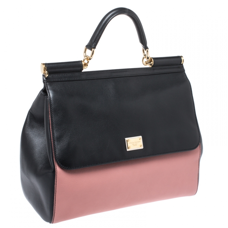 Pre Owned Dolce & Gabbana Black/Pink Leather Miss Sicily Top Handle Bag