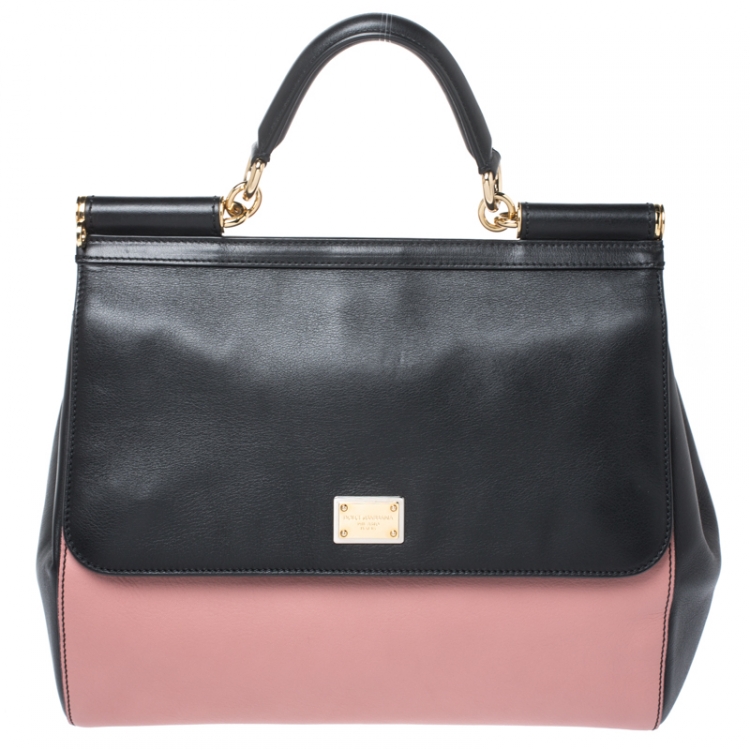 Pre Owned Dolce & Gabbana Black/Pink Leather Miss Sicily Top Handle Bag