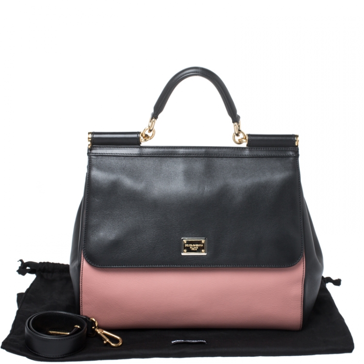 Pre Owned Dolce & Gabbana Black/Pink Leather Miss Sicily Top Handle Bag
