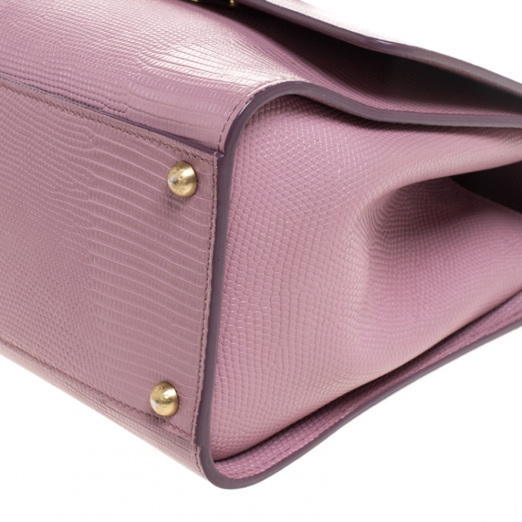 Pre Owned Dolce & Gabbana Pink Lizard Embossed Leather Monica Top Handle Bag