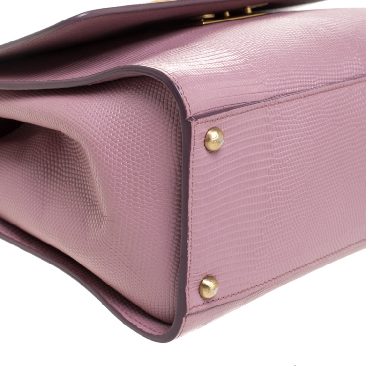 Pre Owned Dolce & Gabbana Pink Lizard Embossed Leather Monica Top Handle Bag