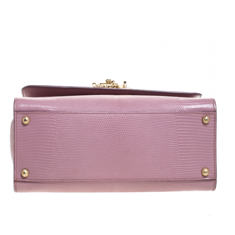 Pre Owned Dolce & Gabbana Pink Lizard Embossed Leather Monica Top Handle Bag