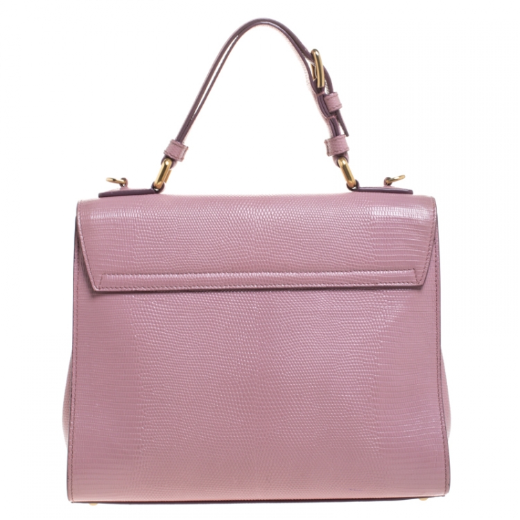 Pre Owned Dolce & Gabbana Pink Lizard Embossed Leather Monica Top Handle Bag