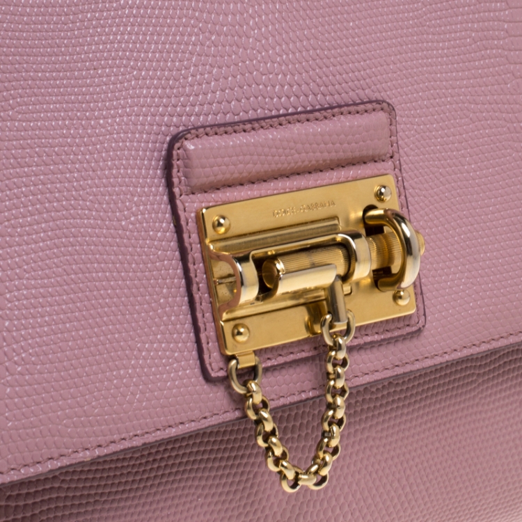Pre Owned Dolce & Gabbana Pink Lizard Embossed Leather Monica Top Handle Bag