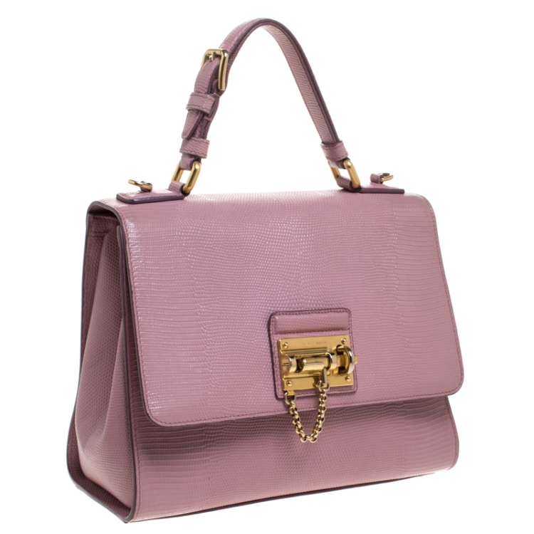 Pre Owned Dolce & Gabbana Pink Lizard Embossed Leather Monica Top Handle Bag