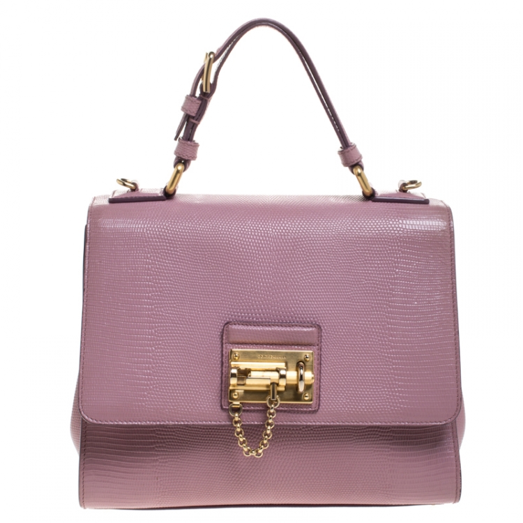 Pre Owned Dolce & Gabbana Pink Lizard Embossed Leather Monica Top Handle Bag
