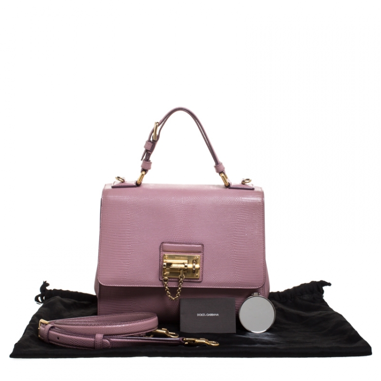 Pre Owned Dolce & Gabbana Pink Lizard Embossed Leather Monica Top Handle Bag