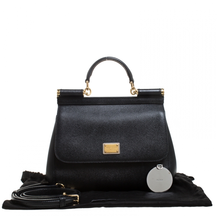 Pre Owned Dolce and Gabbana Black Leather Medium Miss Sicily Top Handle Bag