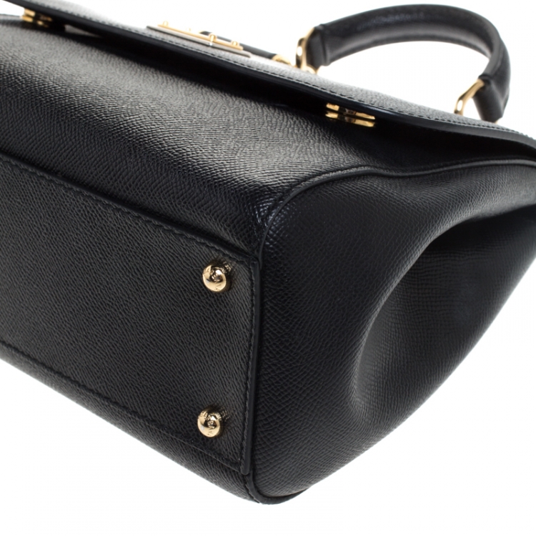 Pre Owned Dolce and Gabbana Black Leather Medium Miss Sicily Top Handle Bag