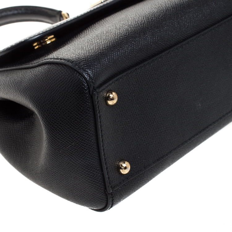 Pre Owned Dolce and Gabbana Black Leather Medium Miss Sicily Top Handle Bag
