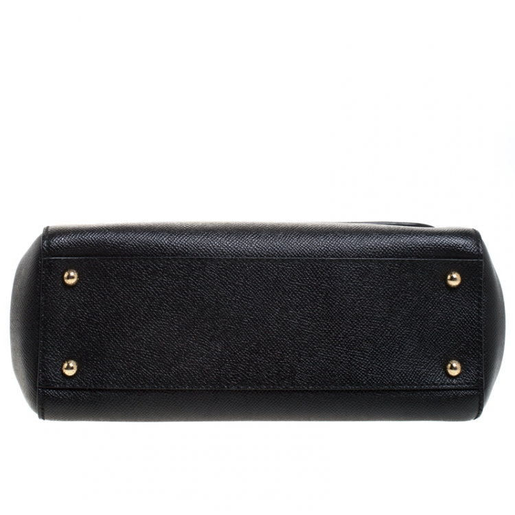 Pre Owned Dolce and Gabbana Black Leather Medium Miss Sicily Top Handle Bag