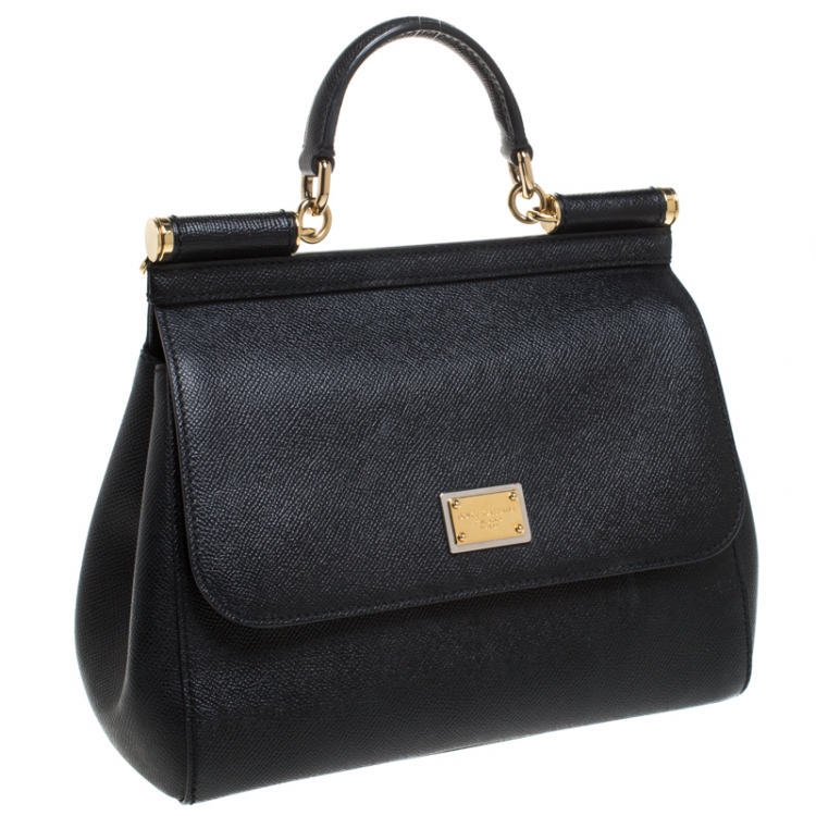 Pre Owned Dolce and Gabbana Black Leather Medium Miss Sicily Top Handle Bag