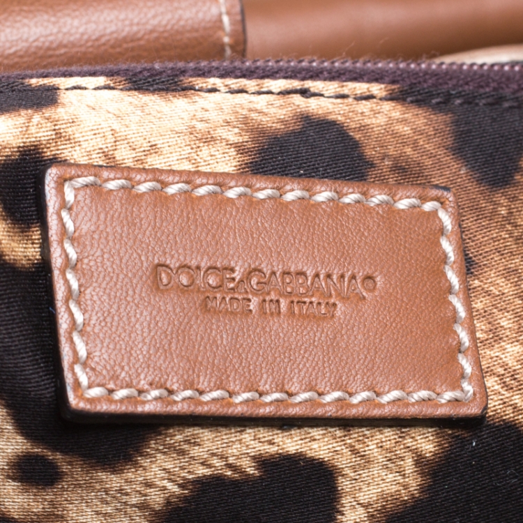 Pre Owned Dolce & Gabbana Brown Pleated Leather Large Miss Sicily Top Handle Bag