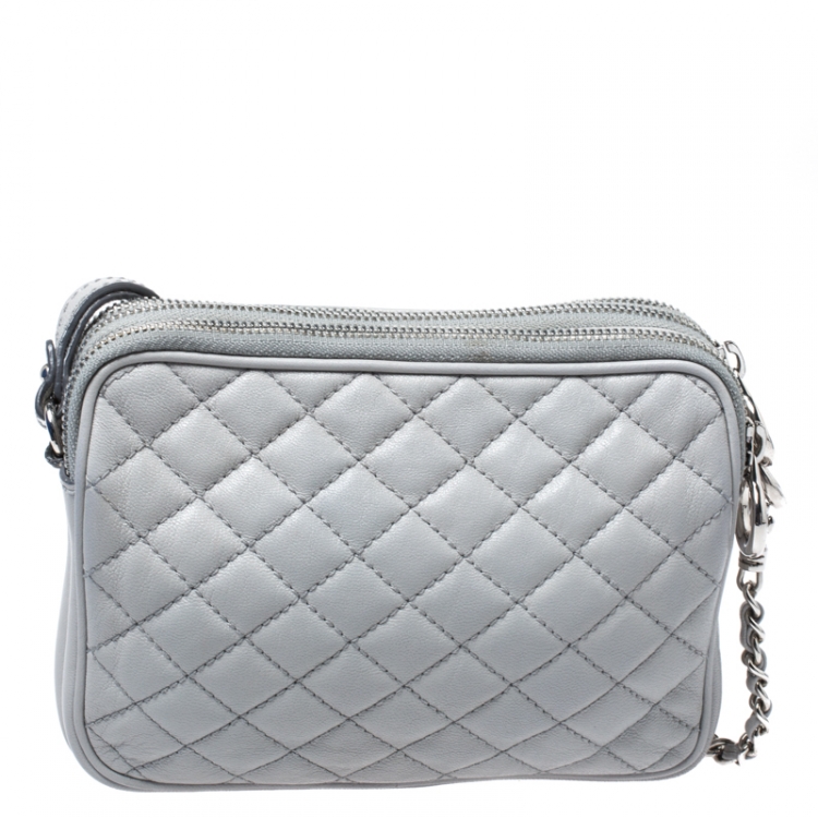 Pre Owned Dolce & Gabbana Grey Quilted Leather Crossbody Bag