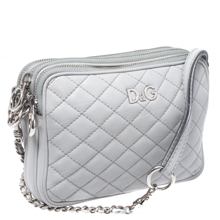 Pre Owned Dolce & Gabbana Grey Quilted Leather Crossbody Bag