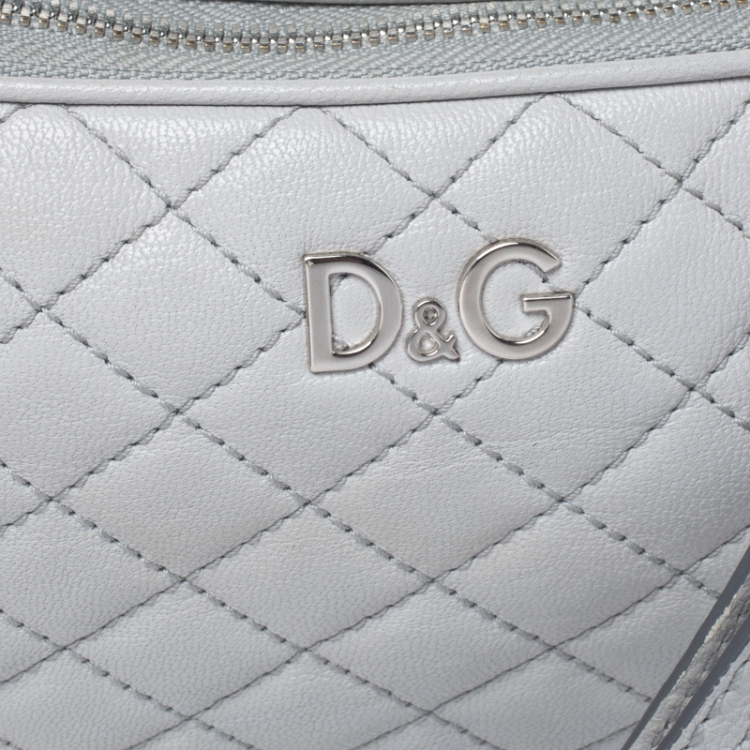 Pre Owned Dolce & Gabbana Grey Quilted Leather Crossbody Bag