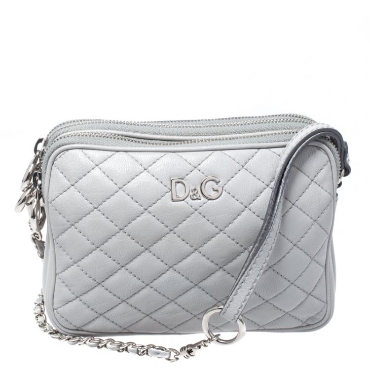 Pre Owned Dolce & Gabbana Grey Quilted Leather Crossbody Bag