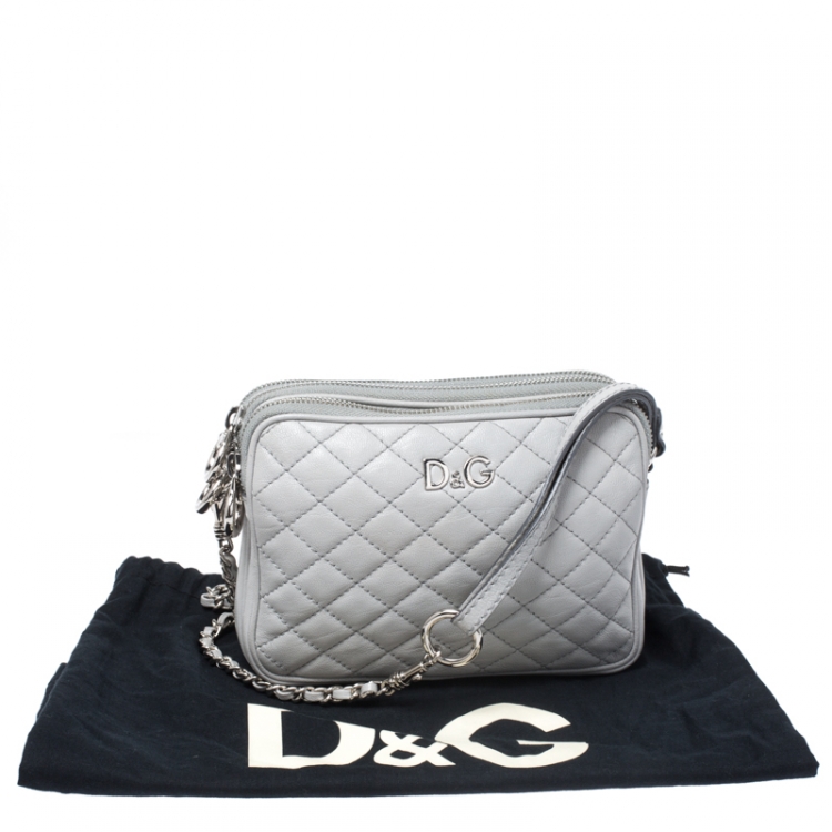 Pre Owned Dolce & Gabbana Grey Quilted Leather Crossbody Bag