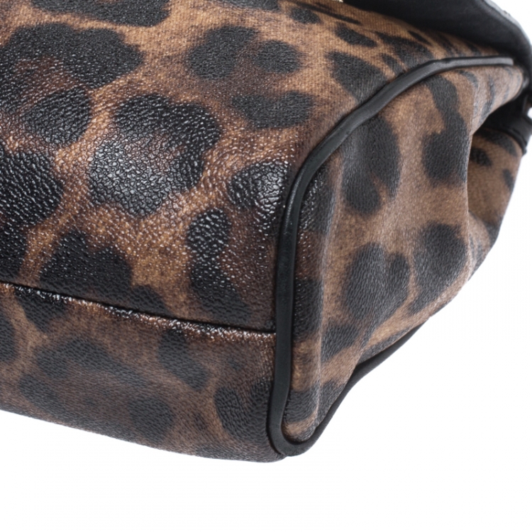 Pre Owned Dolce and Gabbana Brown/Black Leopard Print Coated Canvas and Leather Miss Sicily Top Handle Bag