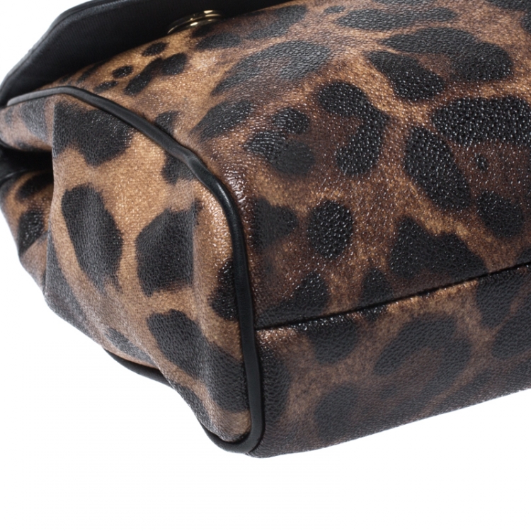 Pre Owned Dolce and Gabbana Brown/Black Leopard Print Coated Canvas and Leather Miss Sicily Top Handle Bag