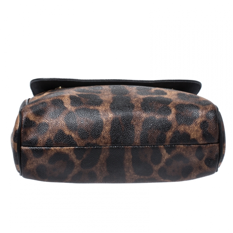 Pre Owned Dolce and Gabbana Brown/Black Leopard Print Coated Canvas and Leather Miss Sicily Top Handle Bag