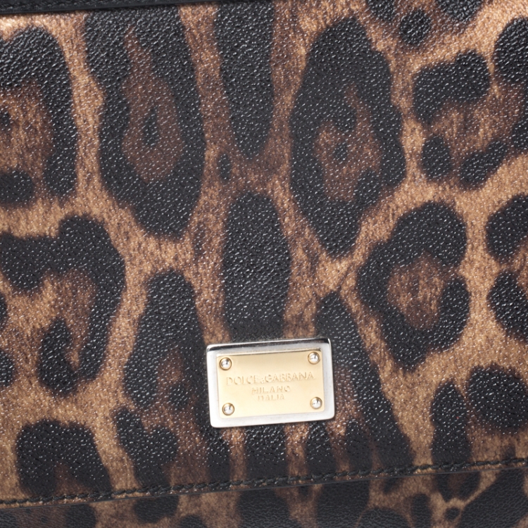 Pre Owned Dolce and Gabbana Brown/Black Leopard Print Coated Canvas and Leather Miss Sicily Top Handle Bag