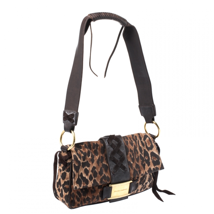 Pre Owned Dolce  & Gabbana Brown Fabric and Leather Shoulder Bag