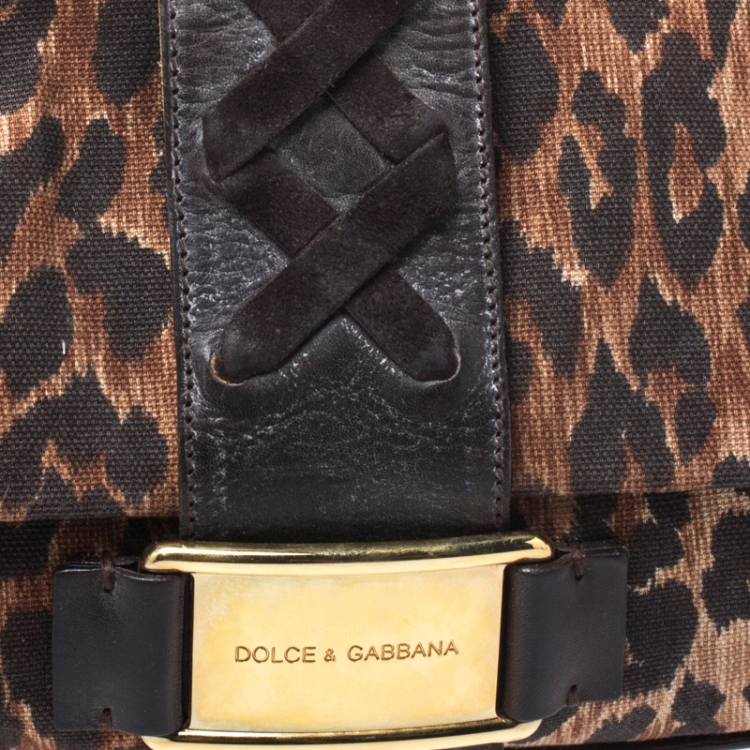 Pre Owned Dolce  & Gabbana Brown Fabric and Leather Shoulder Bag