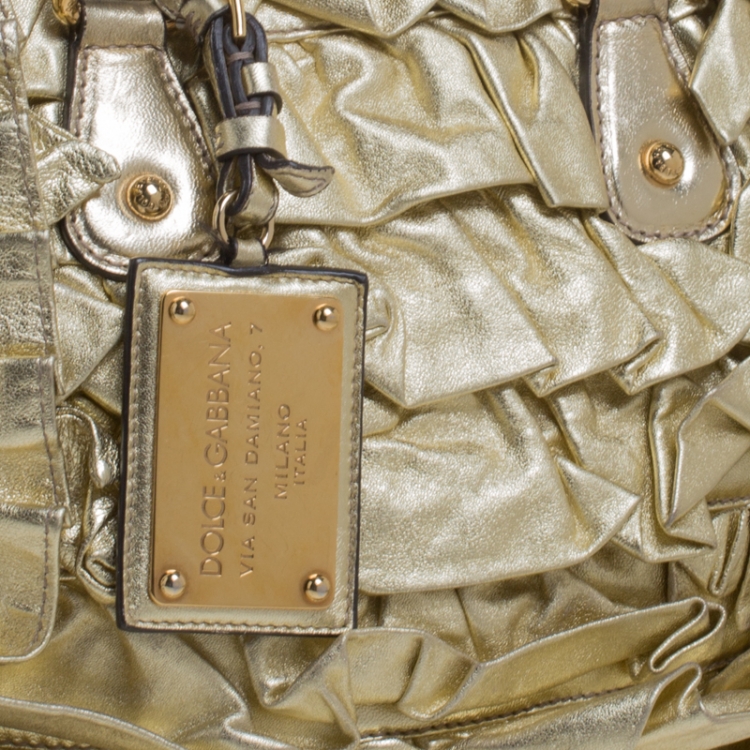 Pre Owned Dolce & Gabbana Metallic Gold Pleated Leather Satchel