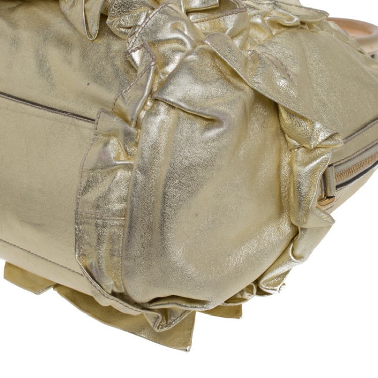 Pre Owned Dolce & Gabbana Metallic Gold Pleated Leather Satchel