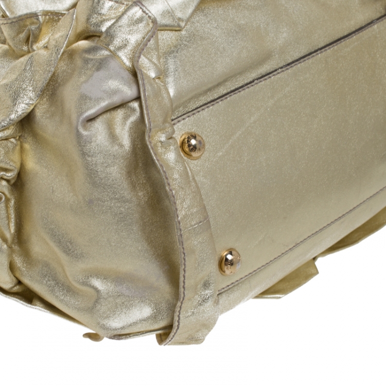 Pre Owned Dolce & Gabbana Metallic Gold Pleated Leather Satchel