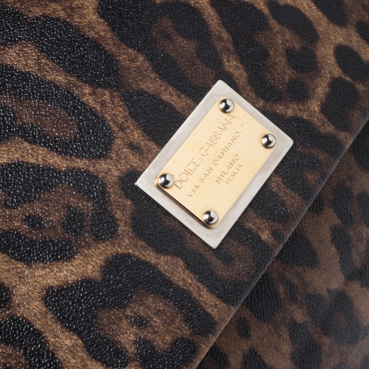 Pre Owned Dolce and Gabbana Leopard Print Coated Canvas and Leather Large Miss Sicily Top Handle Bag