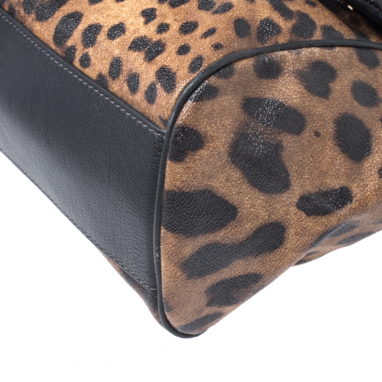 Pre Owned Dolce and Gabbana Leopard Print Coated Canvas and Leather Large Miss Sicily Top Handle Bag
