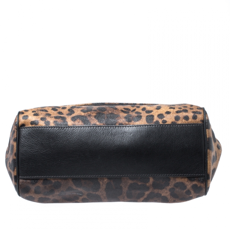 Pre Owned Dolce and Gabbana Leopard Print Coated Canvas and Leather Large Miss Sicily Top Handle Bag