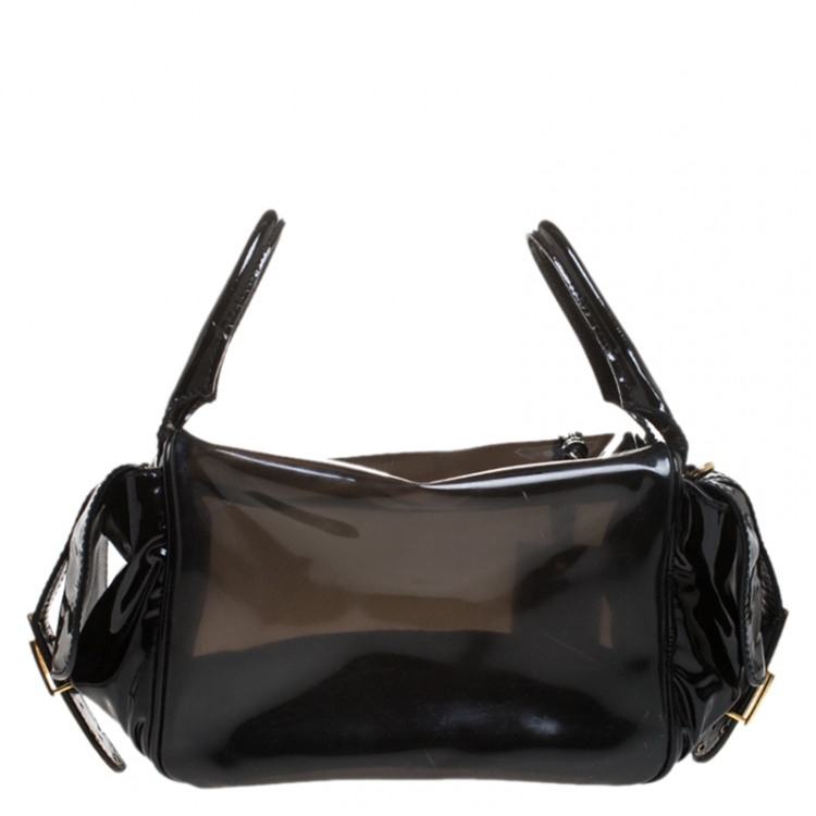Pre Owned Dolce & Gabbana Black Vinyl and Patent Leather Side Pocket Top Handle Bag